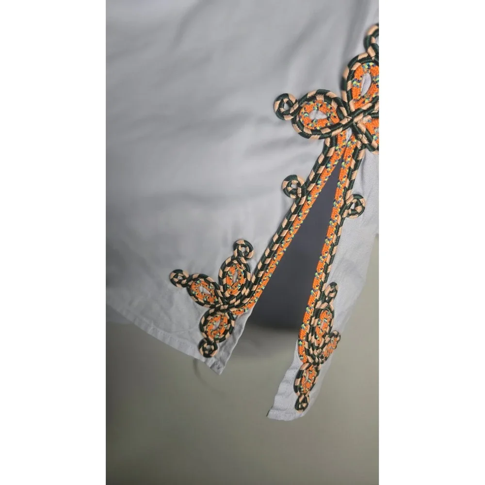 Tory Burch Embellished Tunic‎ Top Blue Cotton Rope Trim Size 8 Resort Coastal